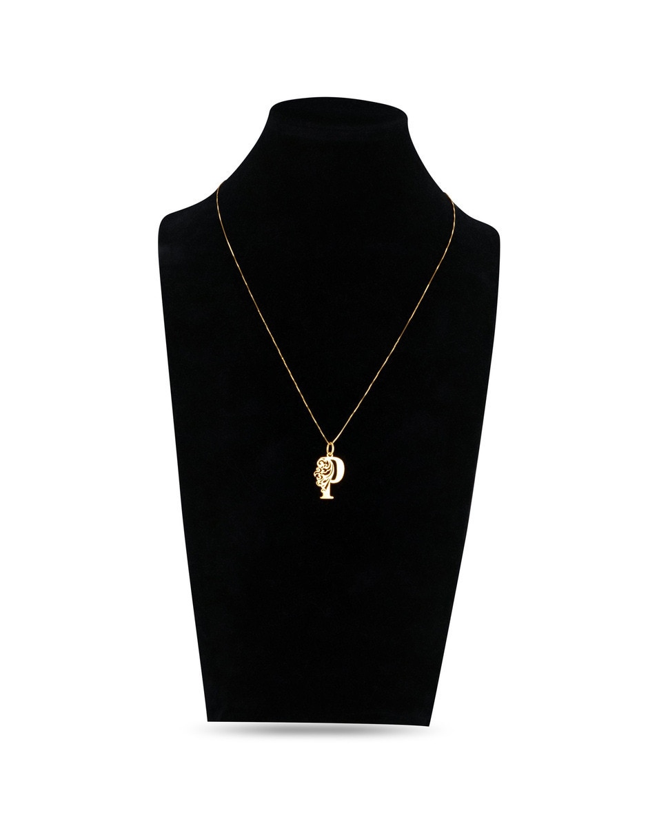 Collar con dije de letra P Joyerias Bizzarro de oro amarillo 14 k