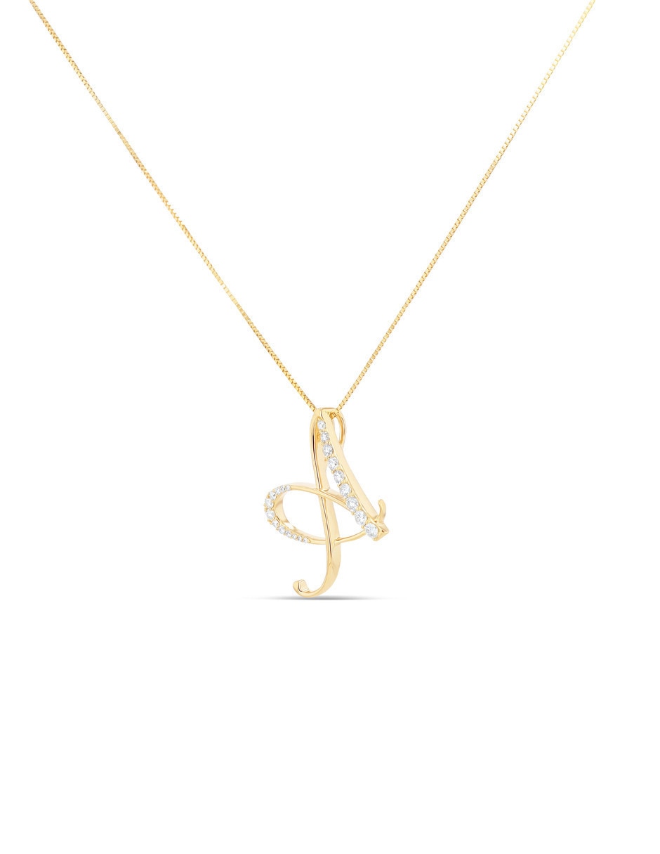 Collar con dije de letra A de oro amarillo 14 k diamante 5