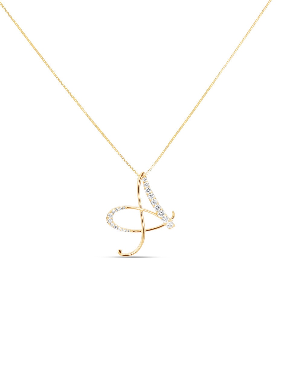 Collar con dije de letra A de oro amarillo 14 k diamante Collar con dije de letra A de oro amarillo 14 k diamante
