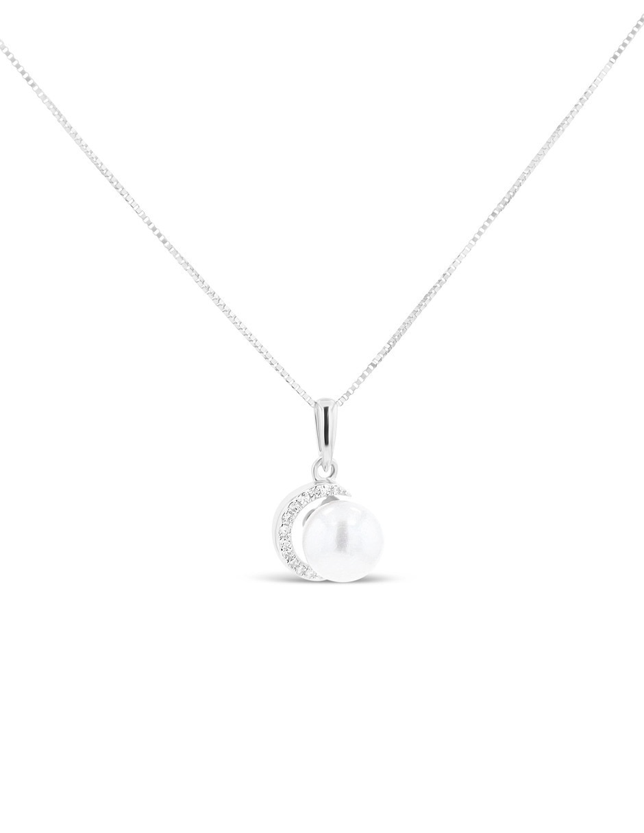 Collar con dije circular Joyerias Bizzarro de oro blanco 14 k diamante
