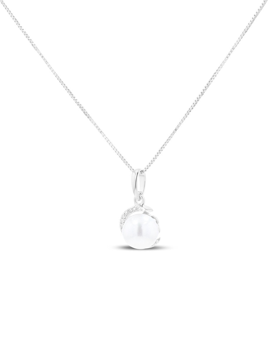 Collar con dije circular Joyerias Bizzarro de oro blanco 14 k diamante