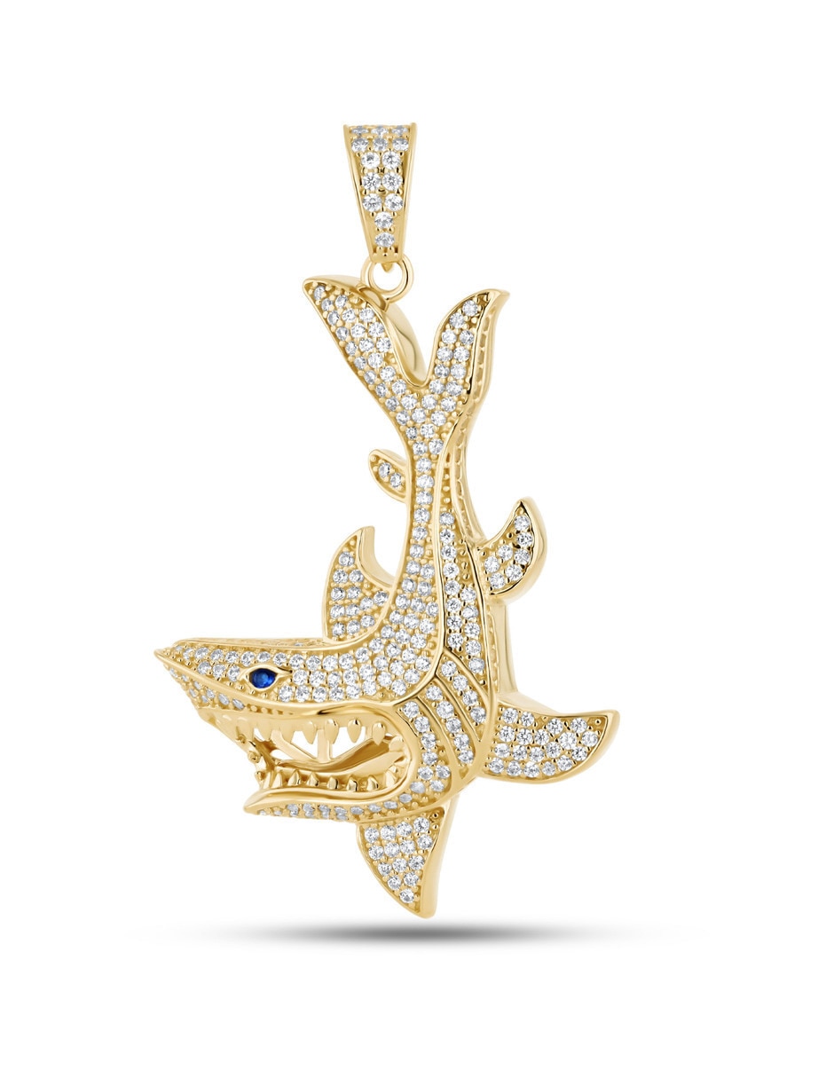 Dije de tiburón de oro amarillo 14 k zirconia