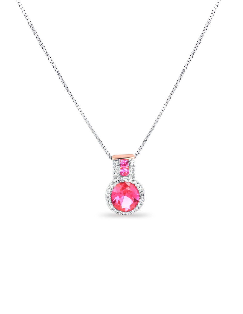 Collar con dije circular de oro rosa 14 k diamante