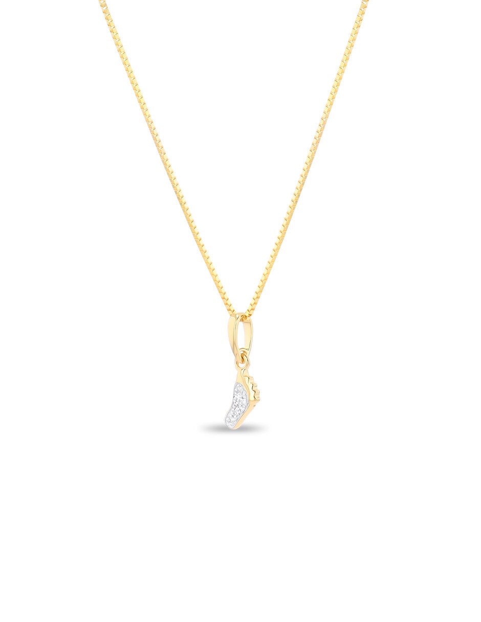 Collar con dije de huellas pies de oro amarillo 14 k diamante 3