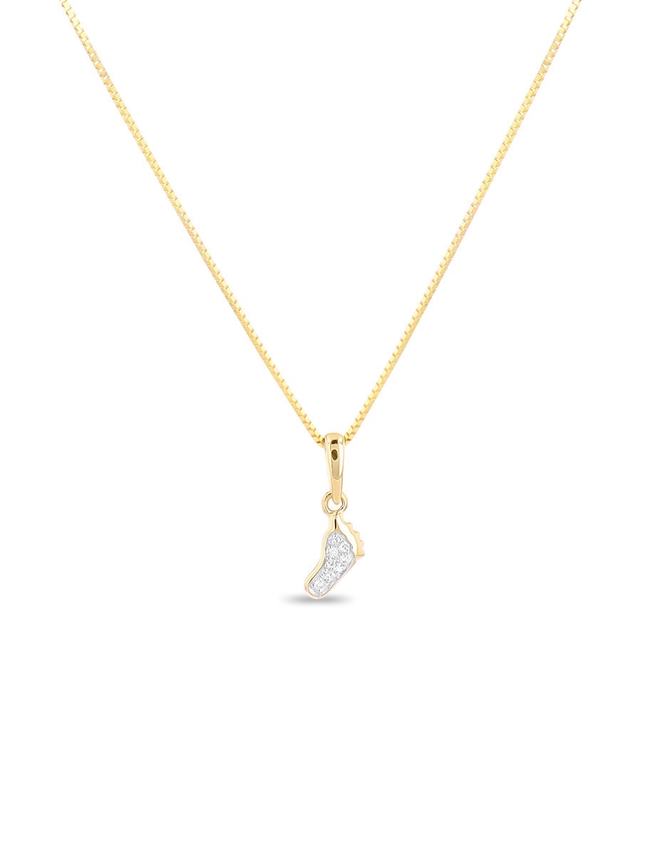 Collar con dije de huellas pies de oro amarillo 14 k diamante Collar con dije de huellas pies de oro amarillo 14 k diamante