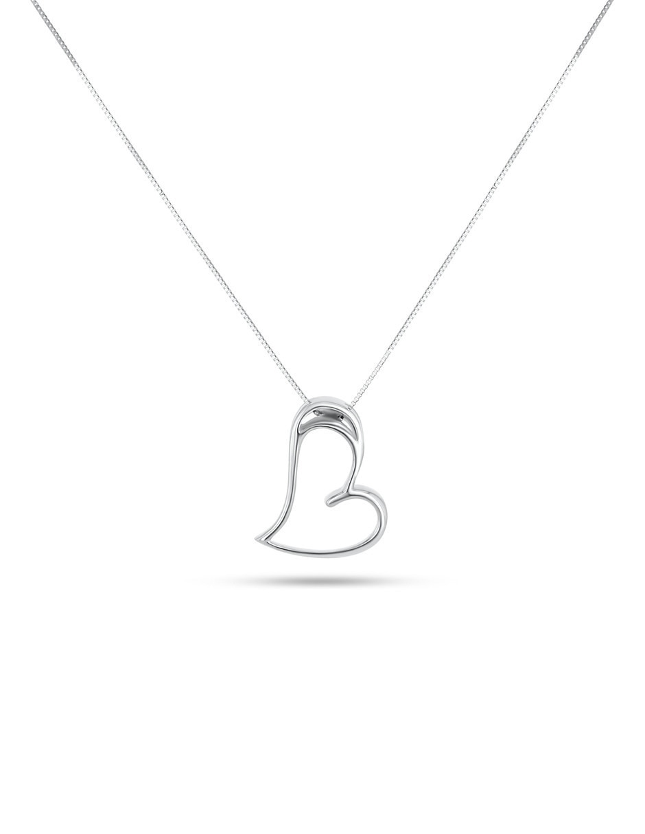 Collar de Corazòn de oro blanco 14 k diamante