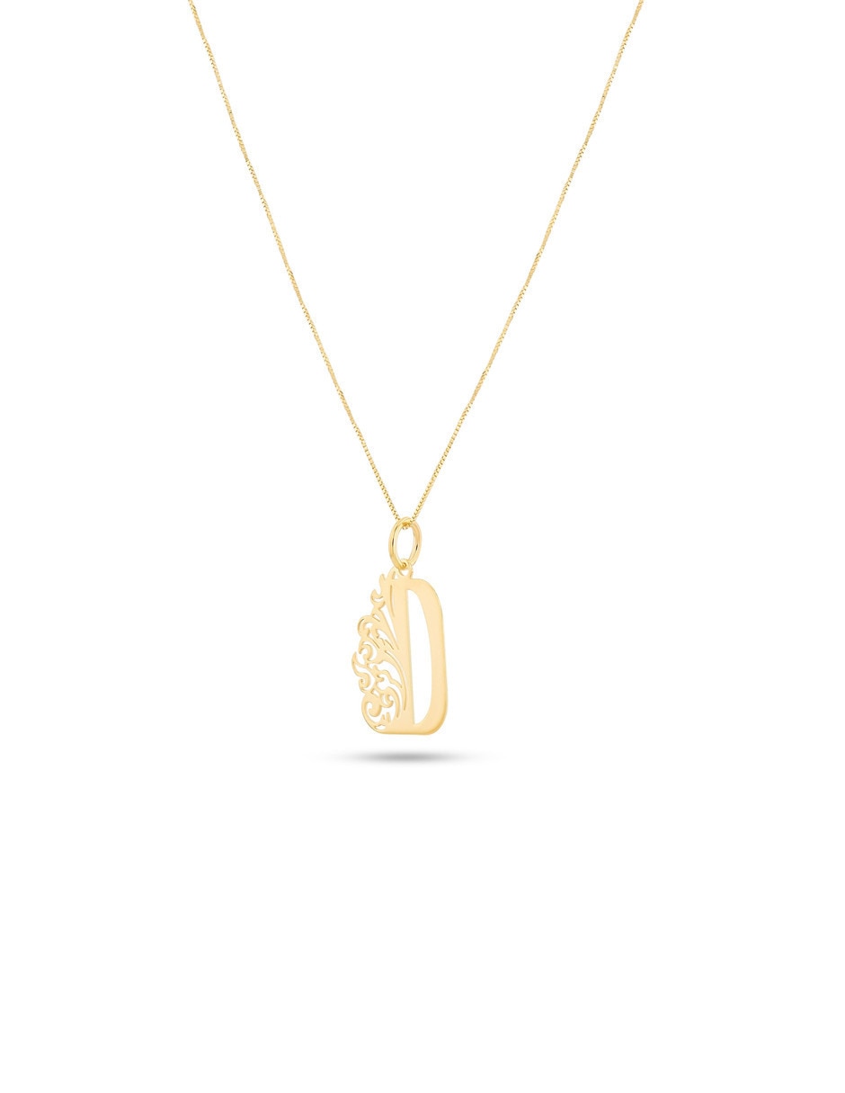 Collar con dije de letra D Joyerias Bizzarro de oro amarillo 14 k