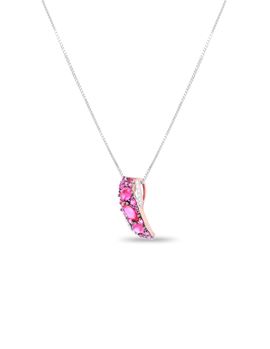 Collar con dije de oro rosa 14 k diamante 4