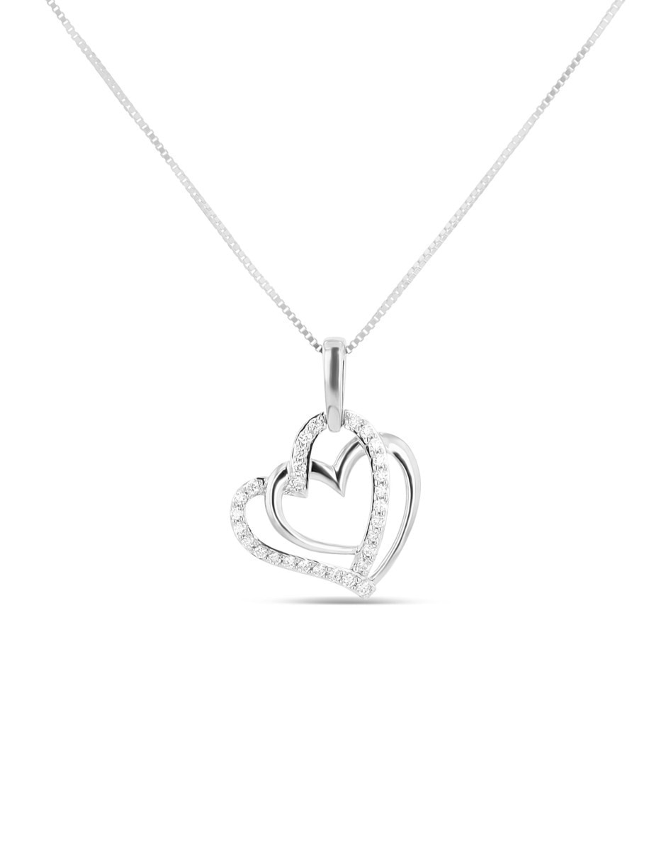 Collar con dije de Corazòn Joyerias Bizzarro de oro blanco 14 k diamante