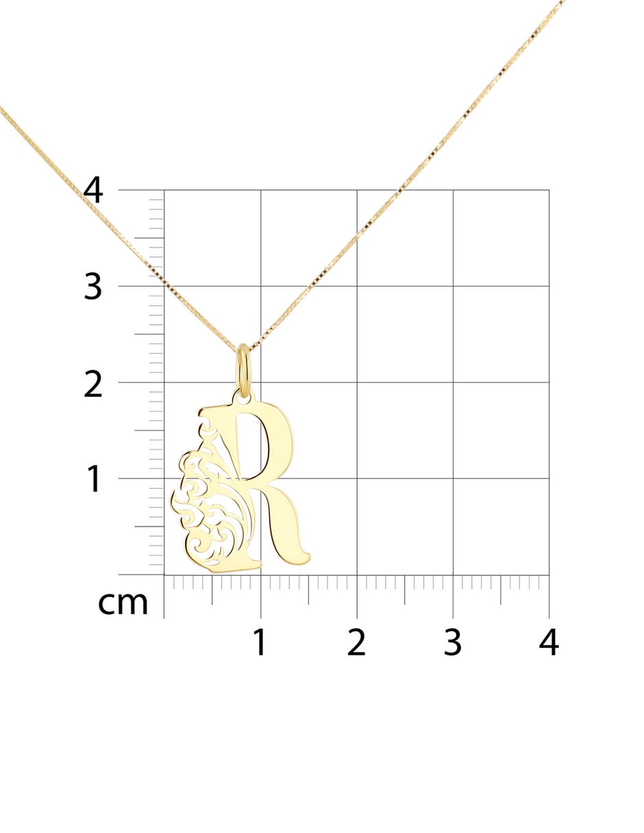 Collar con dije de letra R Joyerias Bizzarro de oro amarillo 14 k