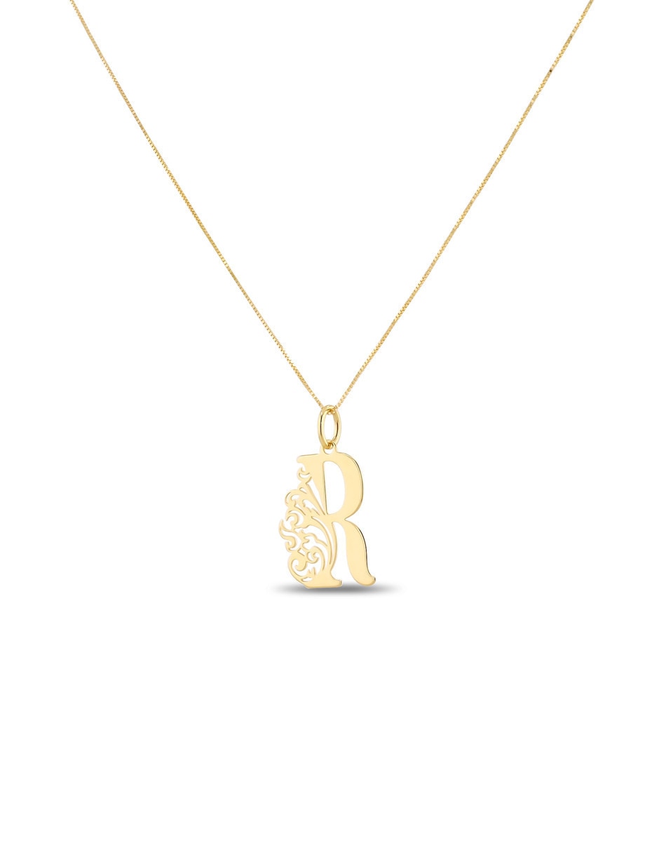 Collar con dije de letra R Joyerias Bizzarro de oro amarillo 14 k