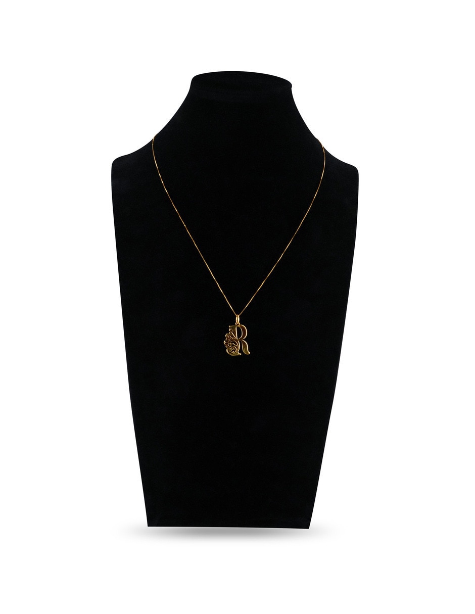 Collar con dije de letra R Joyerias Bizzarro de oro amarillo 14 k