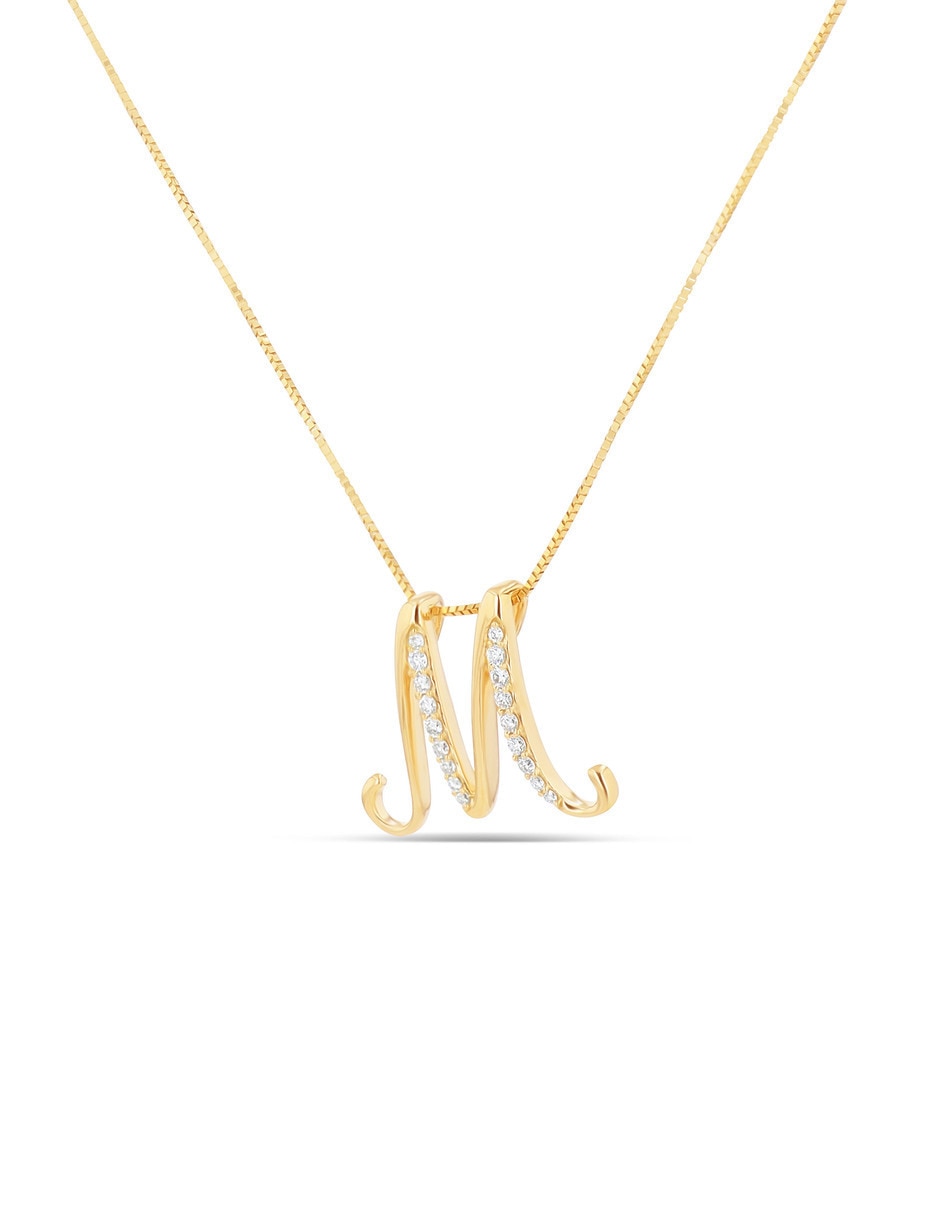 Collar de letra M Joyerias Bizzarro de oro amarillo 14 k diamante
