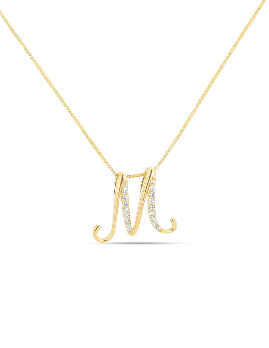 Collar de letra M Joyerias Bizzarro de oro amarillo 14 k diamante