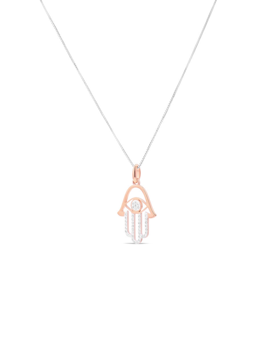 Collar con dije de Mano de Fátima de oro rosa 14 k diamante 3