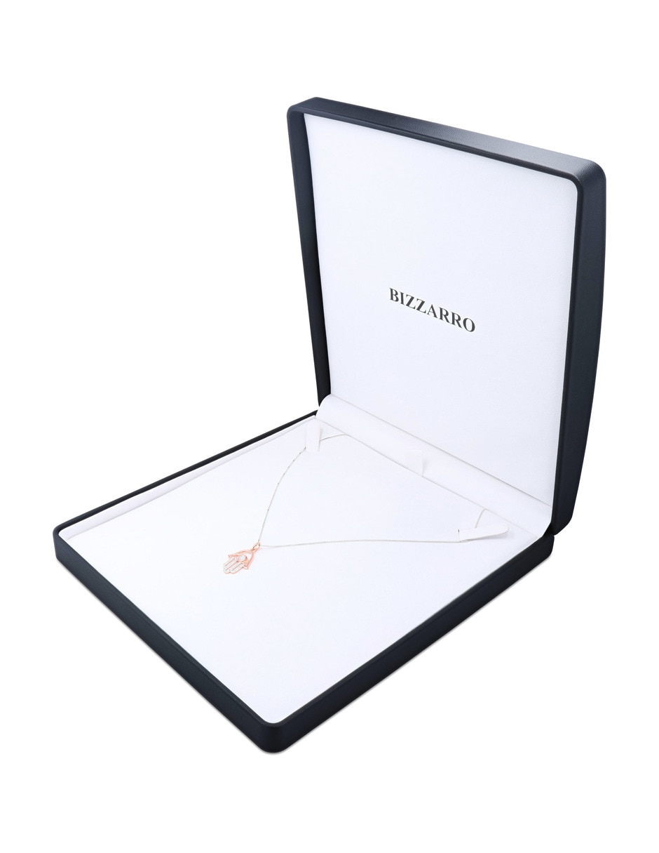 Collar con dije de Mano de Fátima de oro rosa 14 k diamante 2