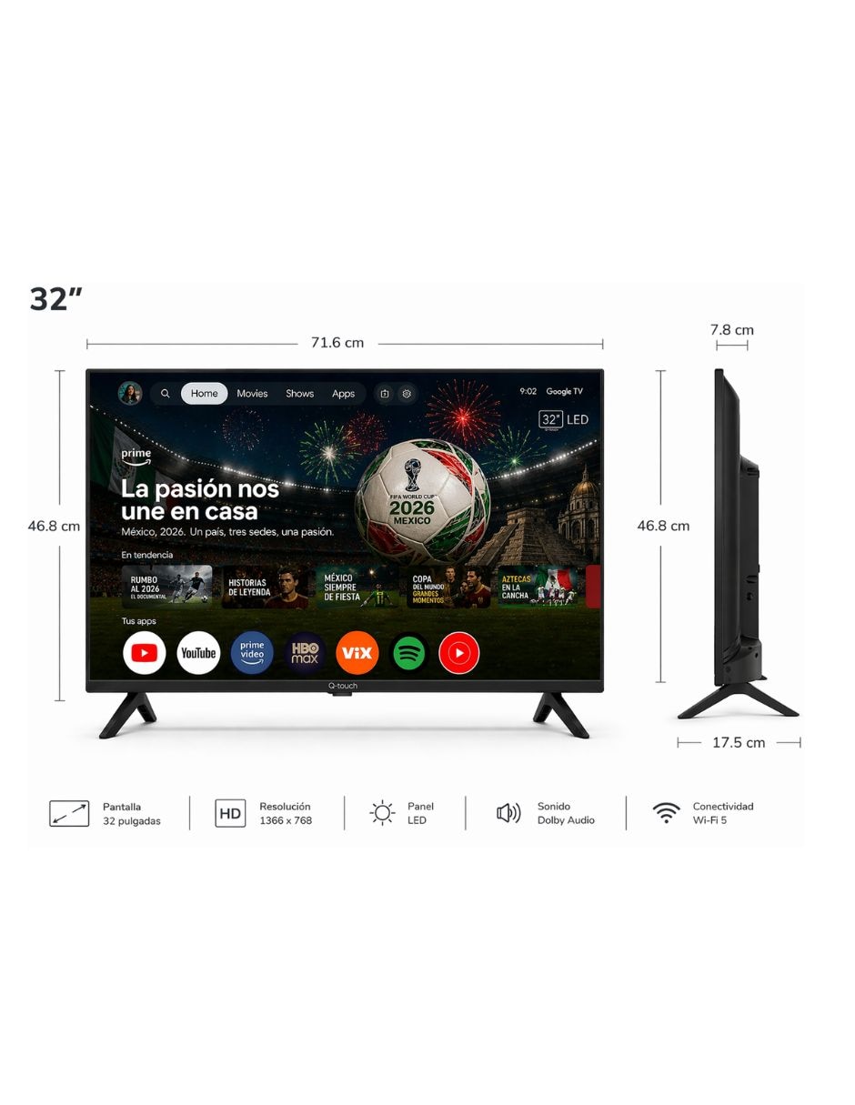 Pantalla smart tv q-touch led de Full HD gtv0032 con google tv con