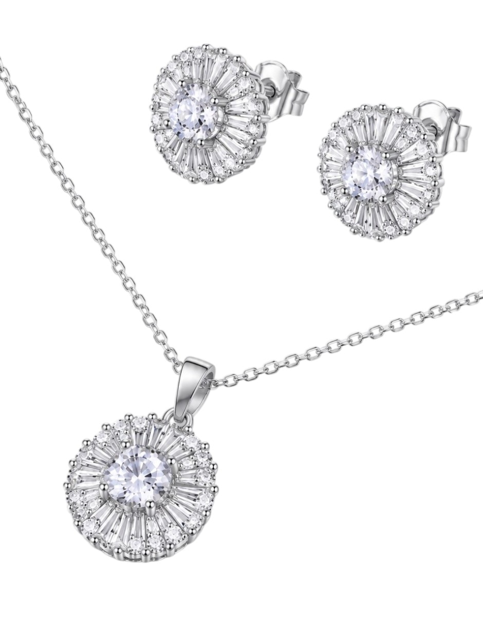 Set de collar y aretes velocity set de rodio zirconia