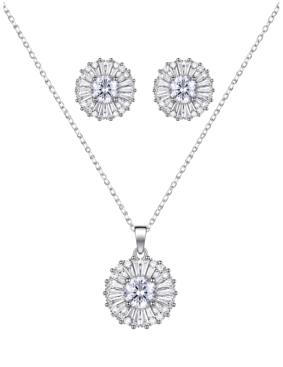 Set de collar y aretes velocity set de rodio zirconia