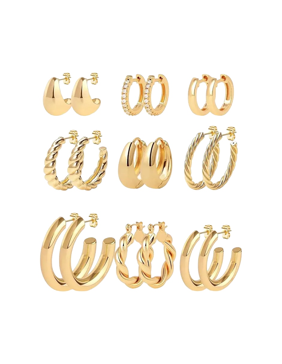 Set de arracadas Joyería Fina de oro laminado 14 k con acabado chapa de oro Set de arracadas Joyería Fina de oro laminado 14 k con acabado chapa de oro