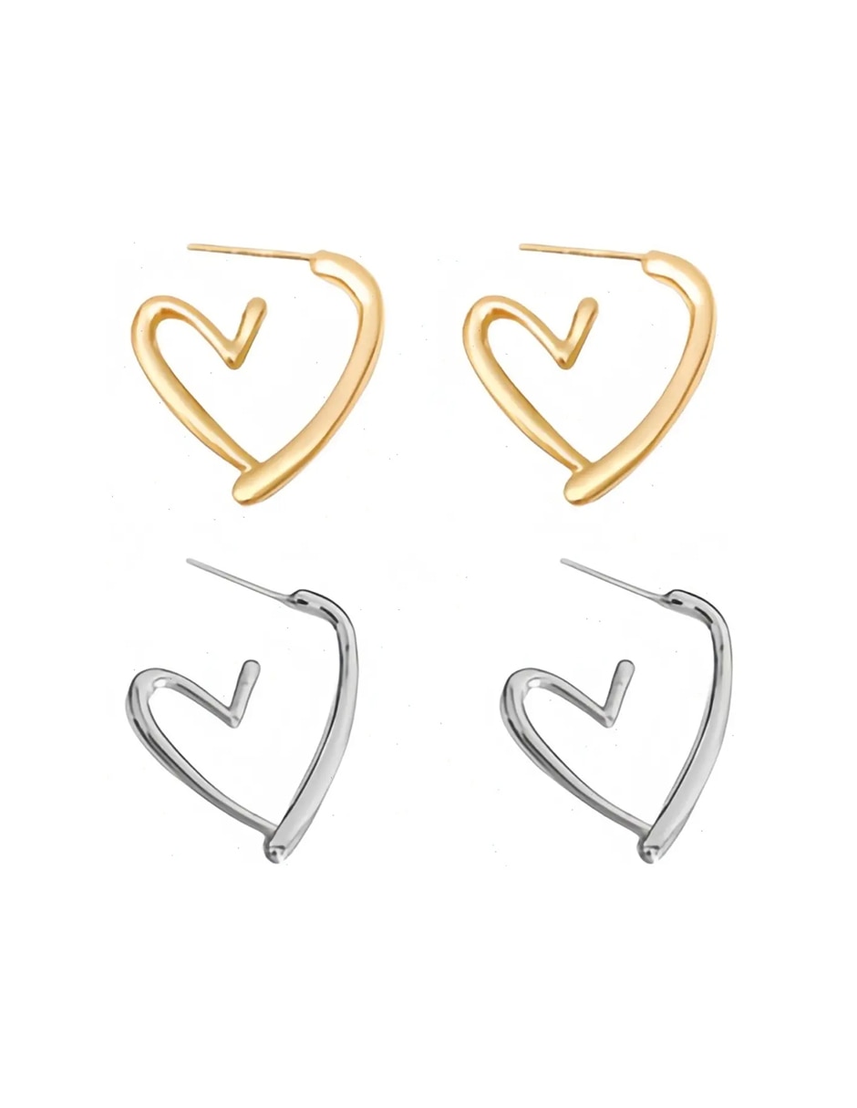 Set de aretes corazón Joyería fina con acabado brillante