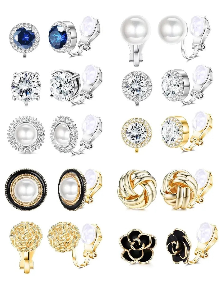 Aretes corto diferentes diseños joyeria fina de acero inoxidable con acabado diamantado circonita