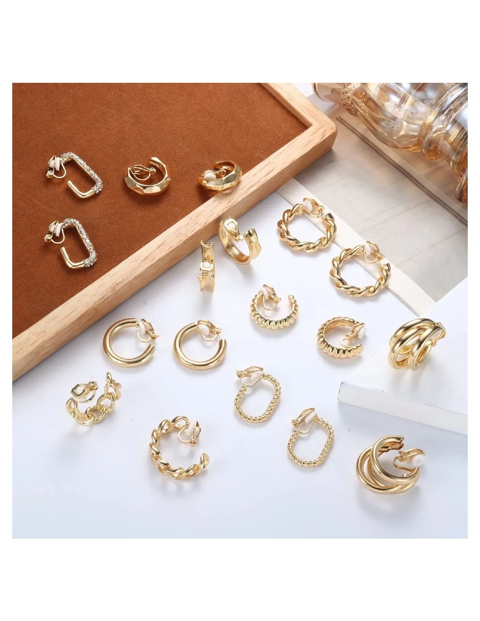 Set de aretes diferentes diseños genérica joyería fina de oro laminado 18 k con acabado chapa de oro