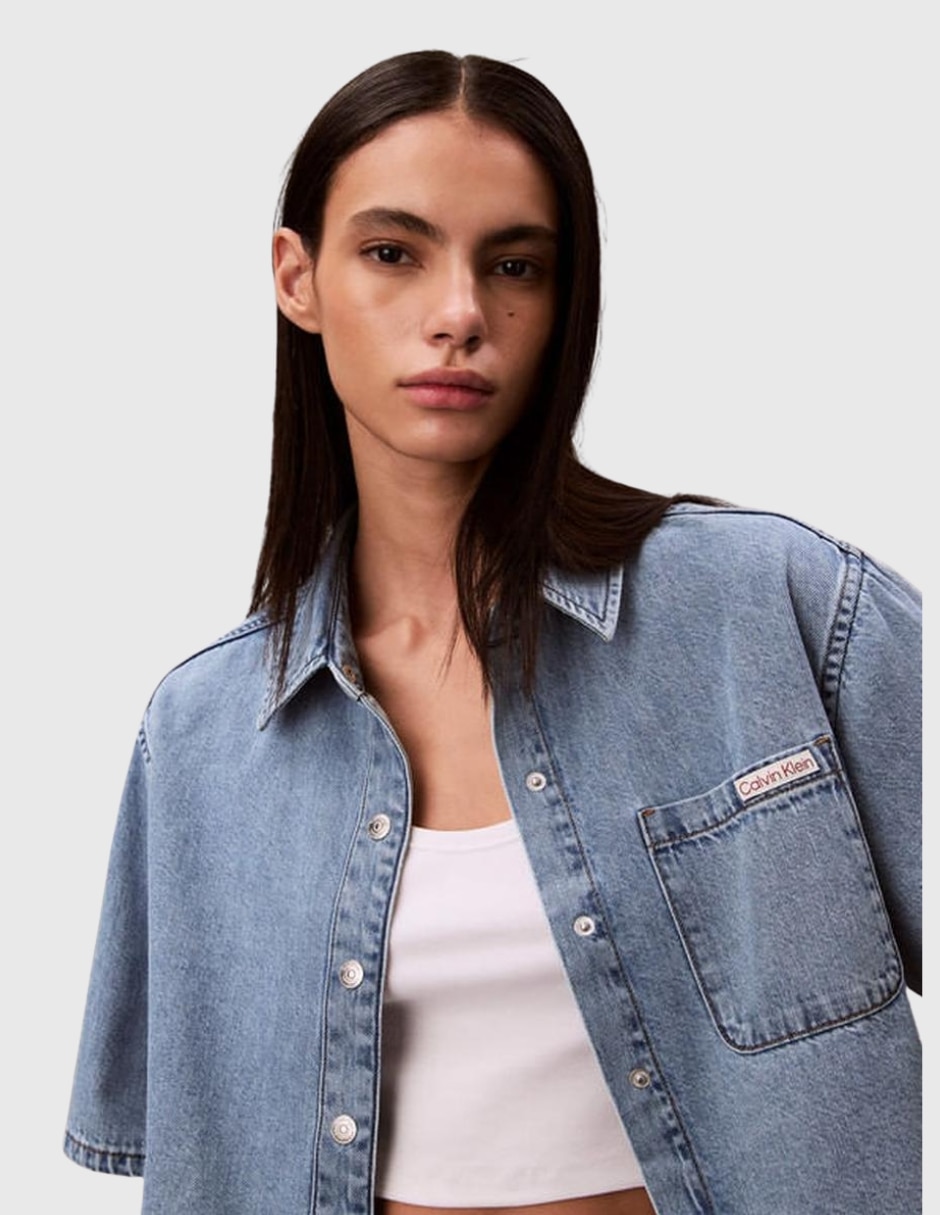 Camisa calvin klein de algodón manga corta para mujer