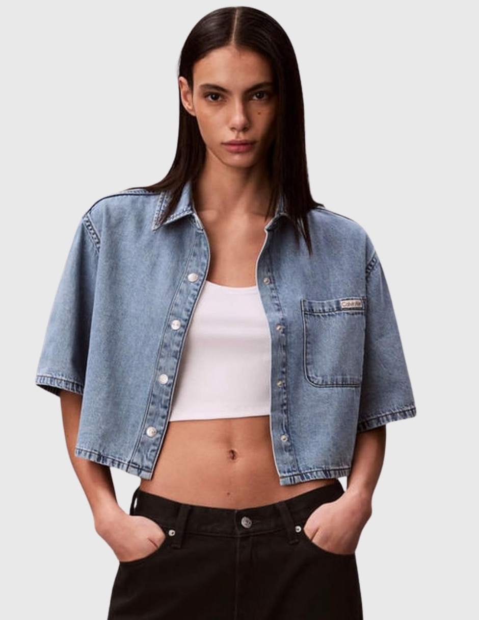 Camisa calvin klein de algodón manga corta para mujer
