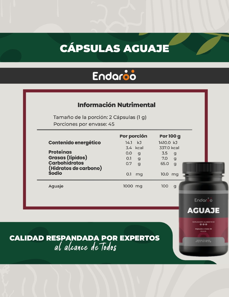 Suplemento alimenticio Aguaje 500mg 90 cápsulas 4