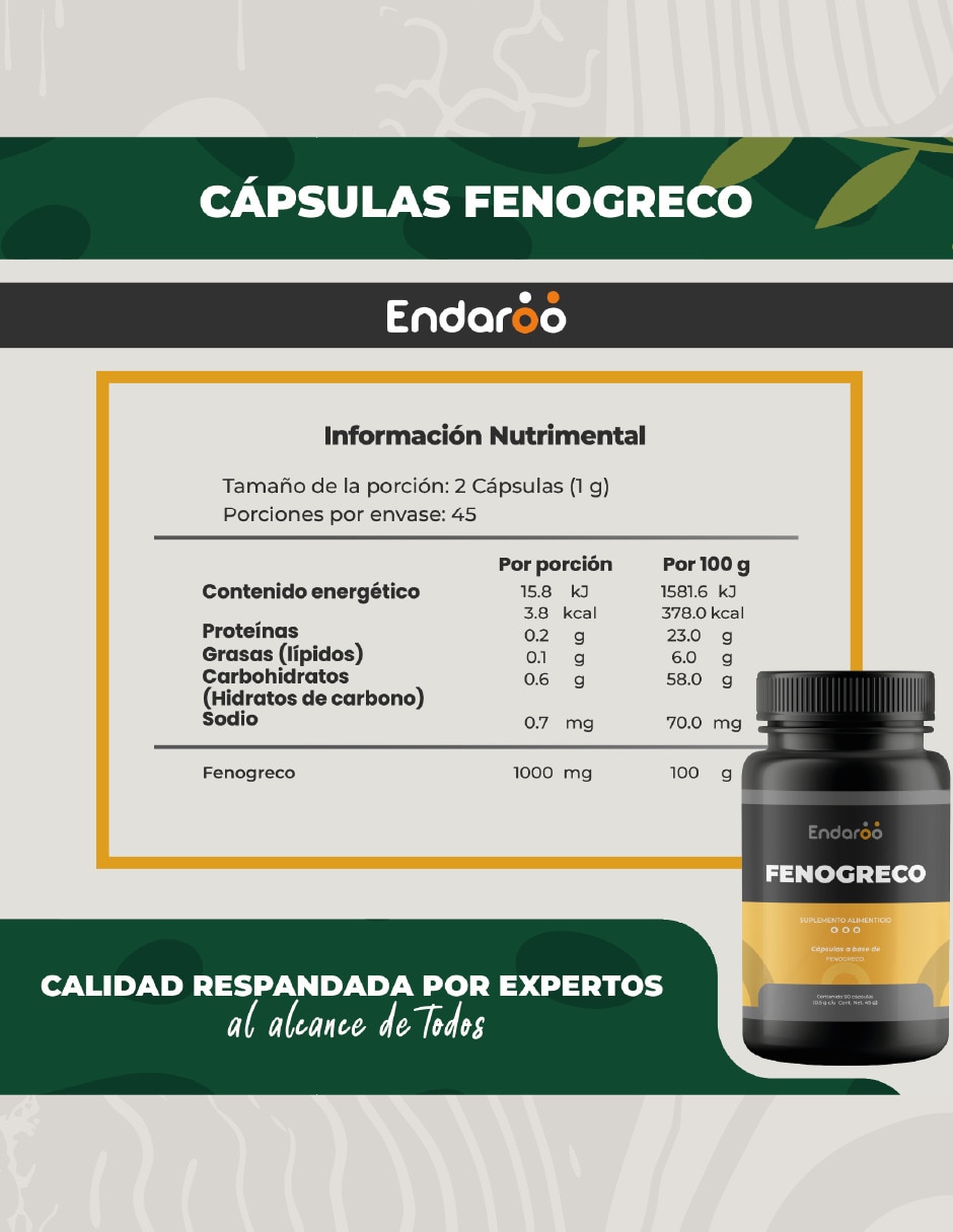 Fenogreco 500mg - 60 Cápsulas Por Frasco Sin Sabor con No aplica sabor Natural de 6