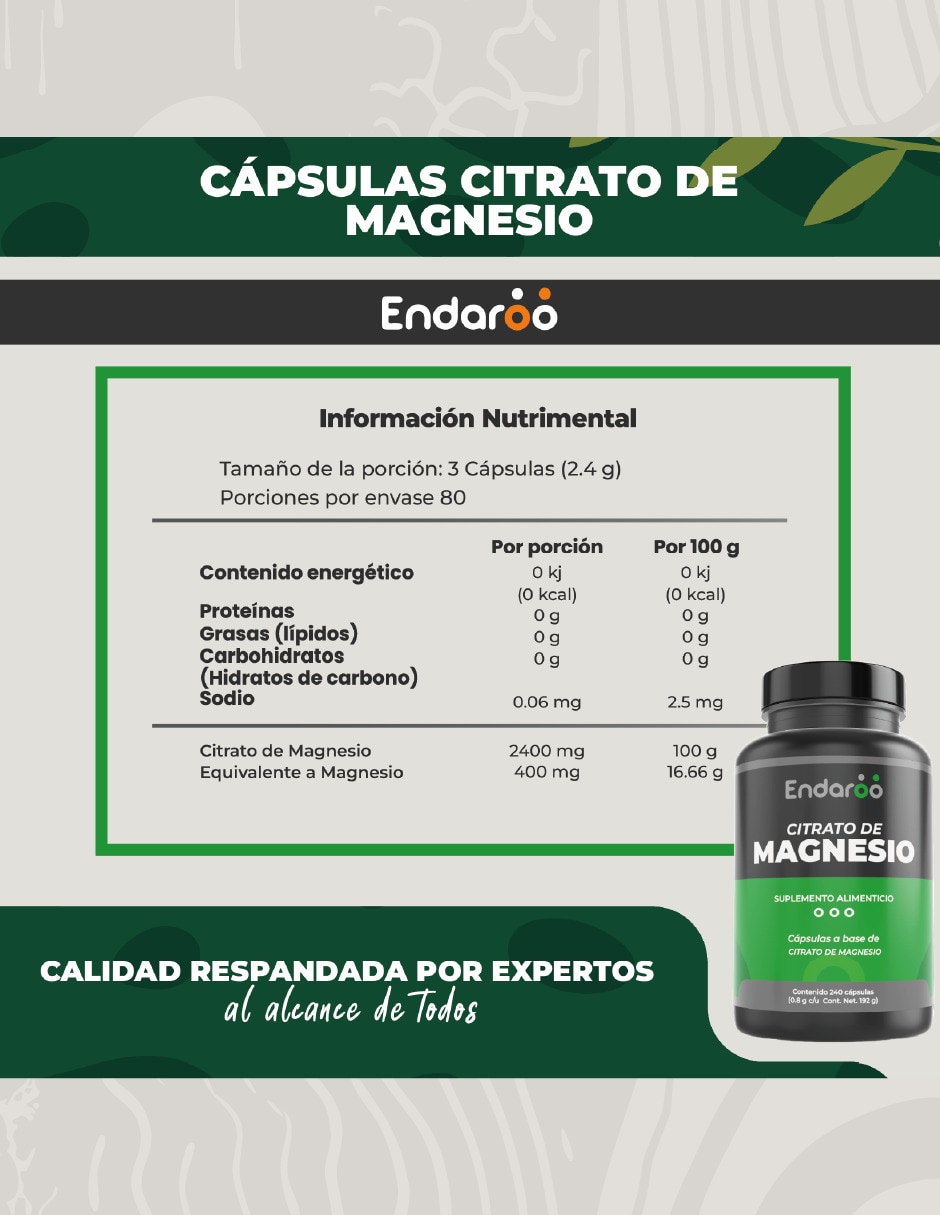 Antioxidante citrato de magnesio de 240 Cápsulas 6