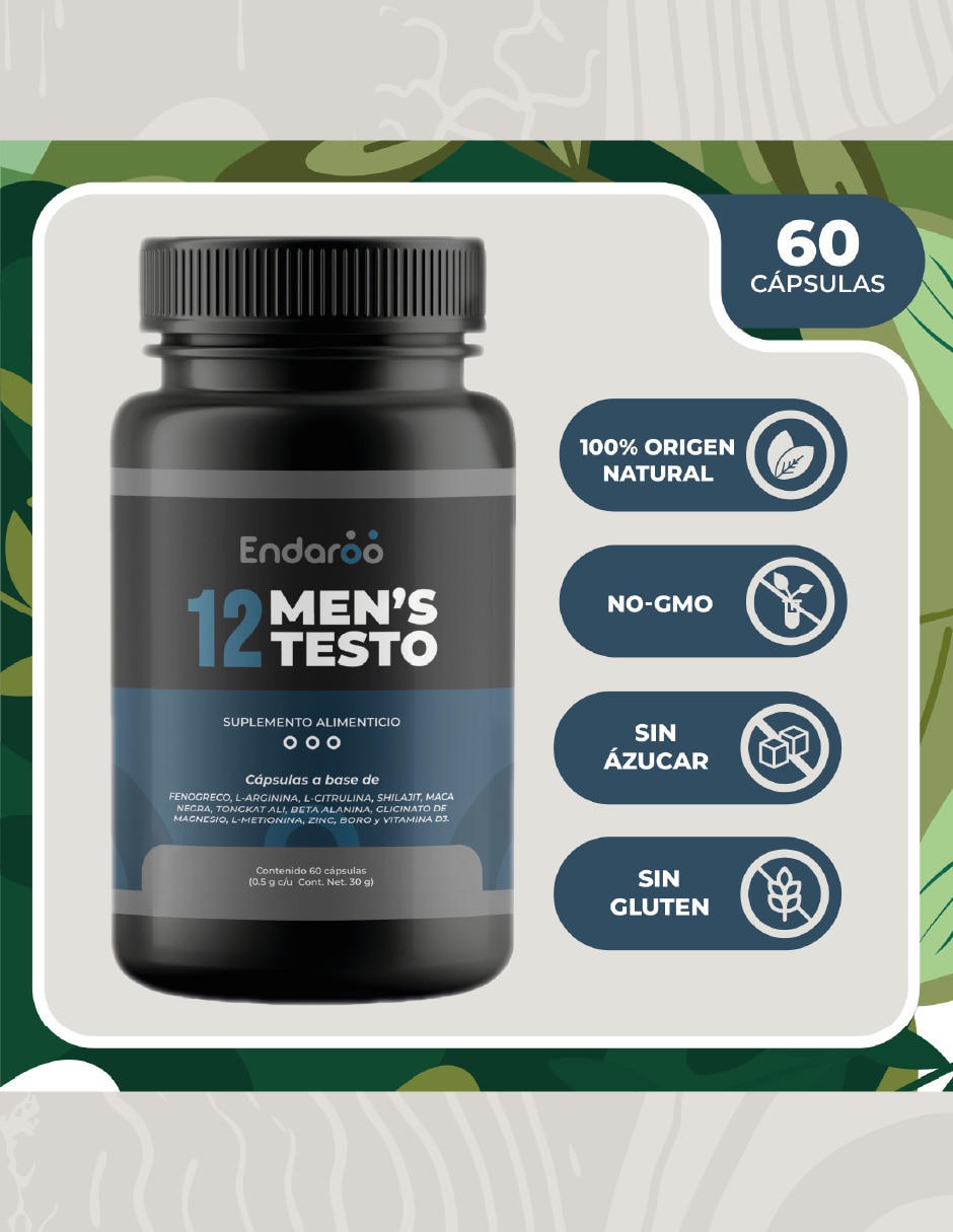 Antioxidante Testo Mens Testosterona con 12 Ingredientes 60 Cápsuslas 3