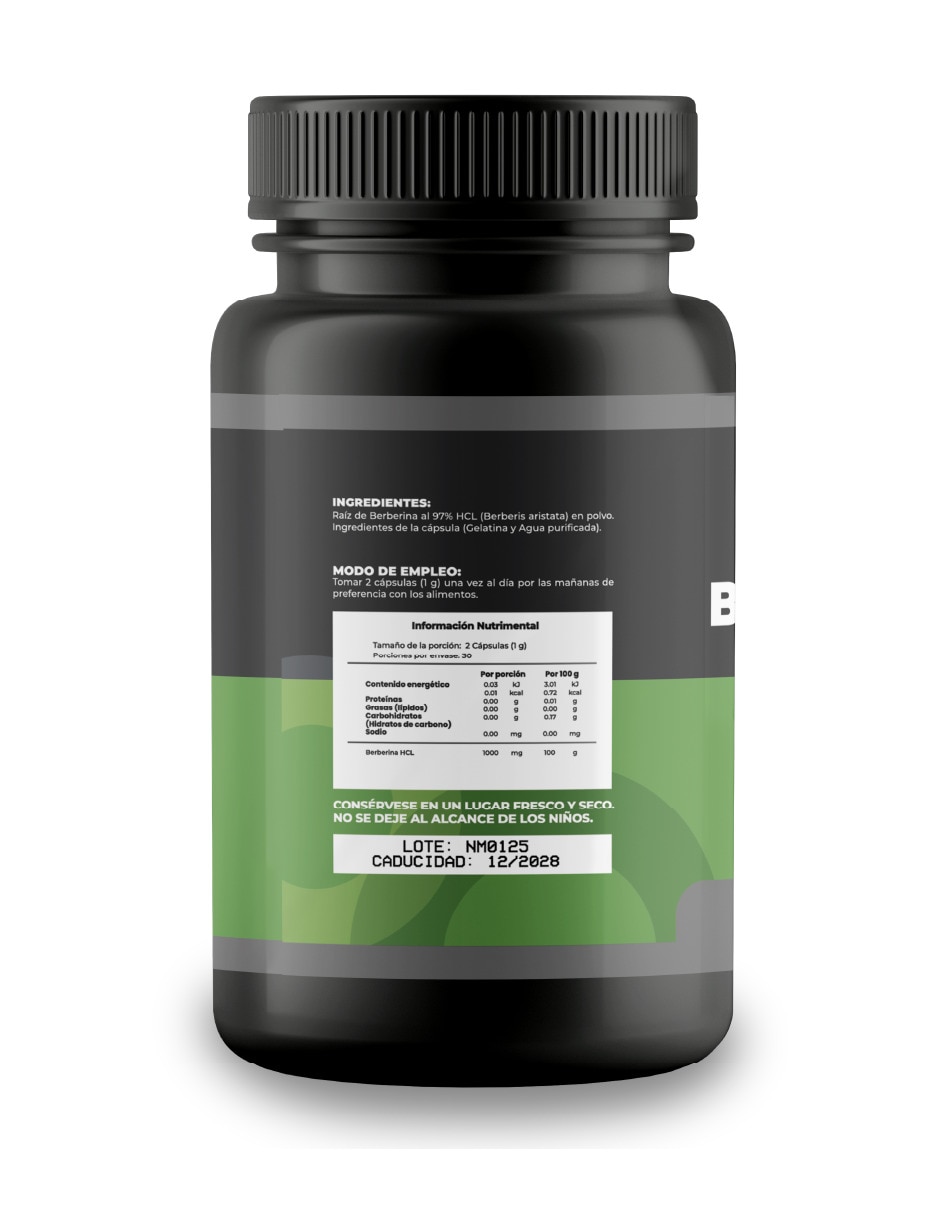 Suplemento alimenticio Berberina Hcl 97% 500mg 180 Cáps 4