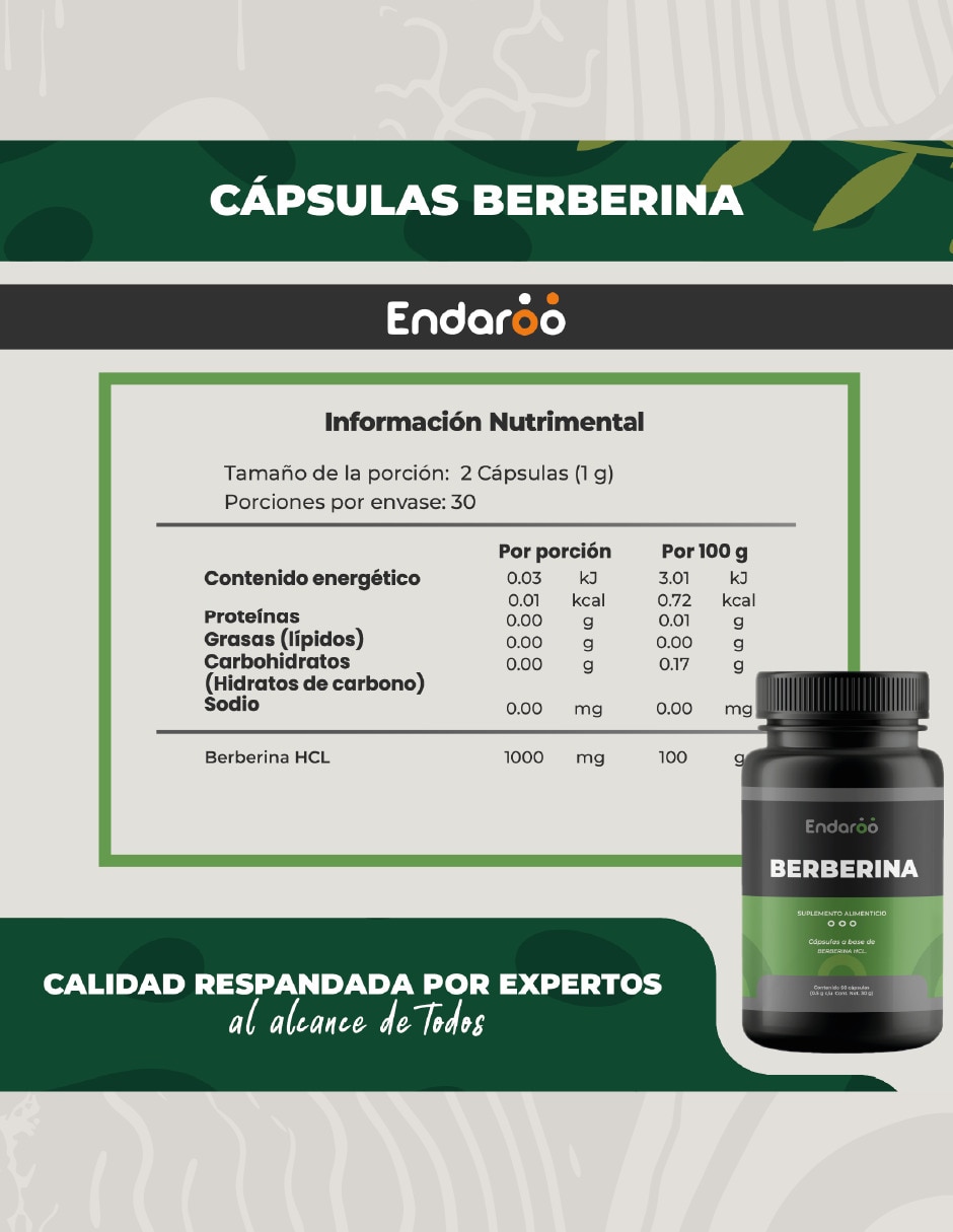 Suplemento alimenticio Berberina Hcl 97% 500mg 180 Cáps 6
