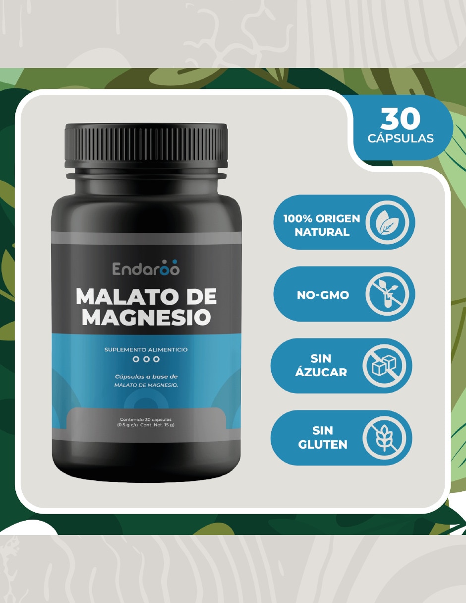 Malato De Magnesio 30 Capsulas 500 mg sabor natural 3
