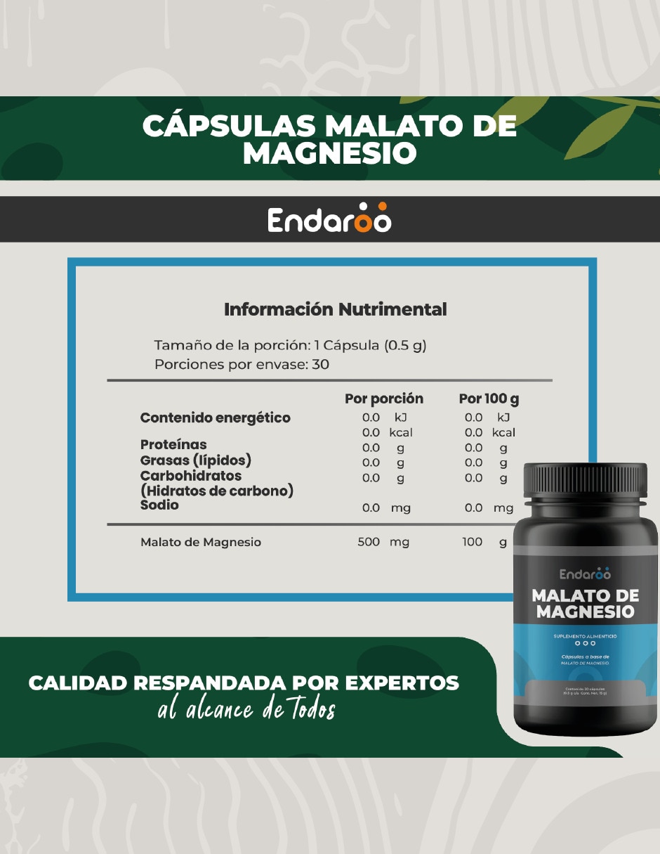 Malato De Magnesio 30 Capsulas 500 mg sabor natural 6