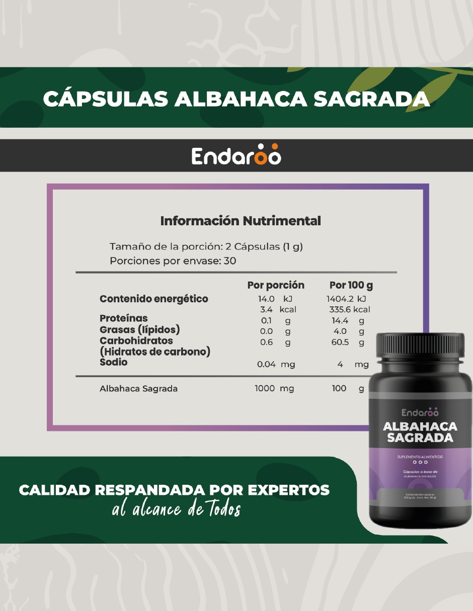 Antioxidante Albahaca sagrada 60 capsulas 500 Mg Tulsi 6