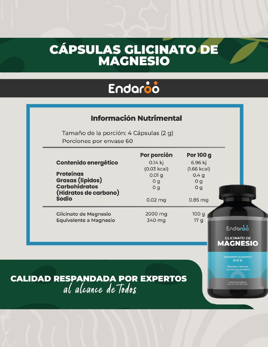 Glicinato De Magnesio 500 mg 240 Cápsulas 2