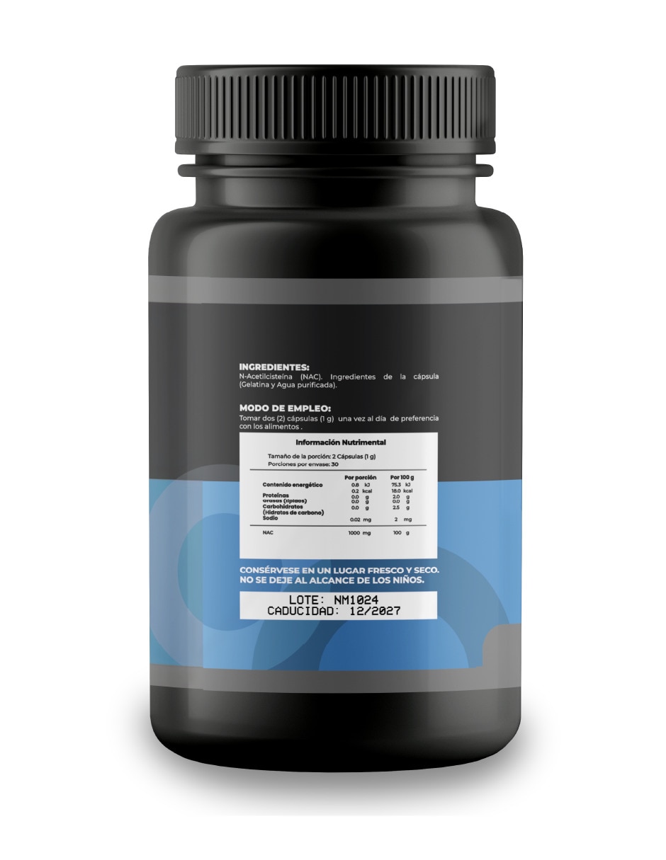Nac N-acetilcisteína 60 Cápsulas 1000 mg por porción sabor natural 3