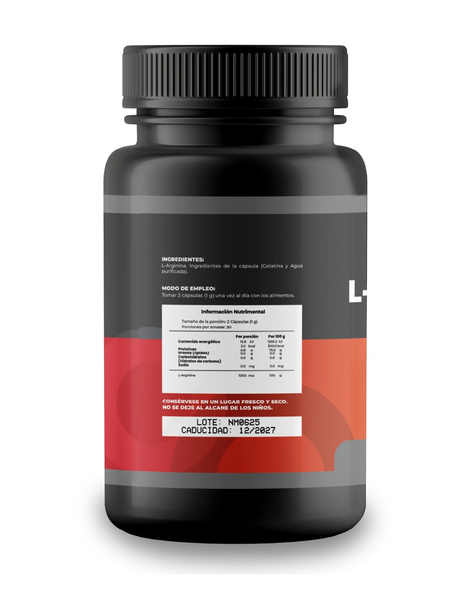 L Arginina - 60 Cápsulas De 500 mg De L Arginina sabor natural 3