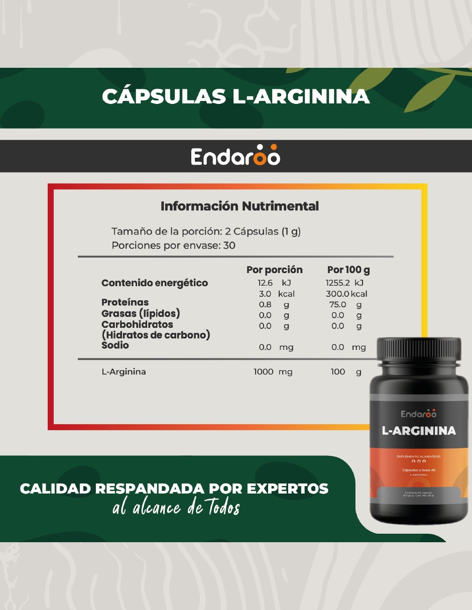 L Arginina - 60 Cápsulas De 500 mg De L Arginina sabor natural 6