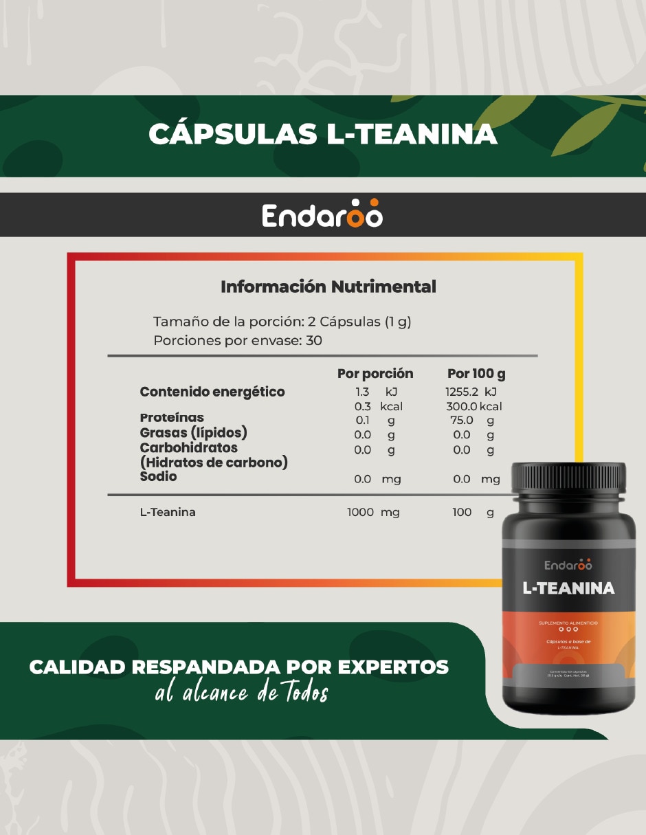 L- Teanina 500 Mg - 60 Cápsulas sabor natural 6