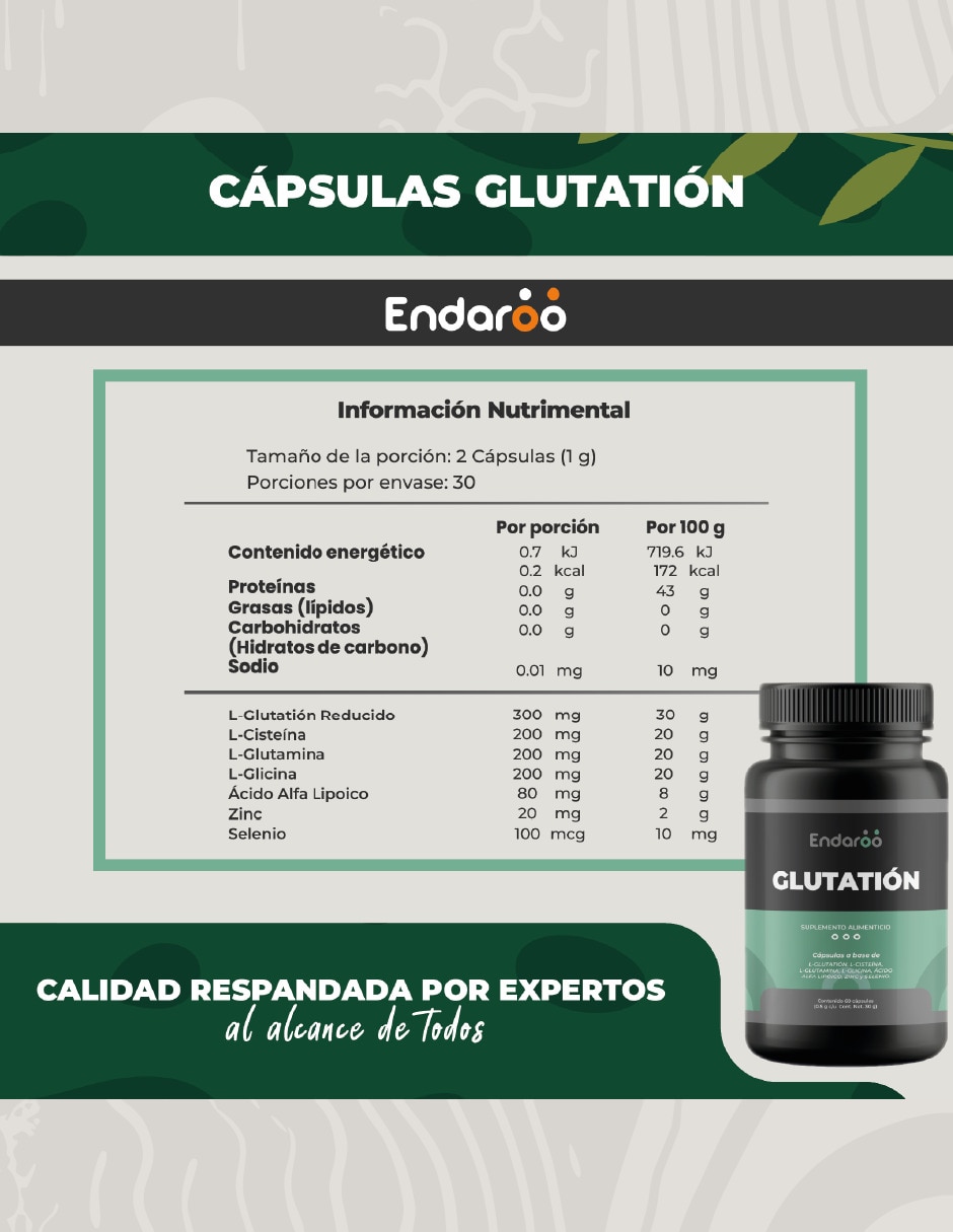 L-glutation glutamina glicina Ácido Alfa Lipoico 60 Caps sabor natural 2