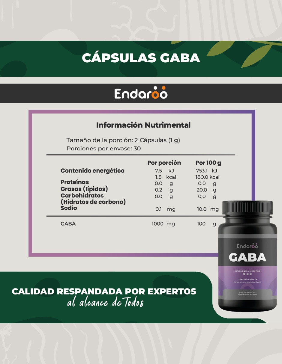 Gaba 500 Mg - 60 Cápsulas sabor natural 2