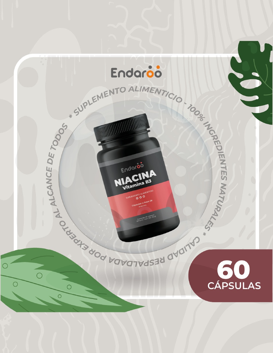 Niacina Vitamina B3 Premium 60 Cápsulas sabor natural 3