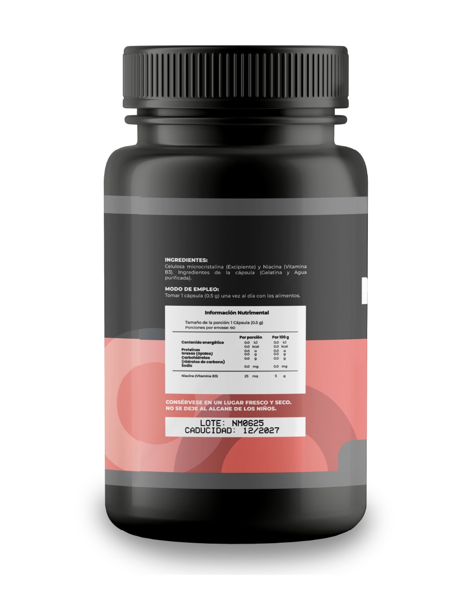Niacina Vitamina B3 Premium 60 Cápsulas sabor natural 4