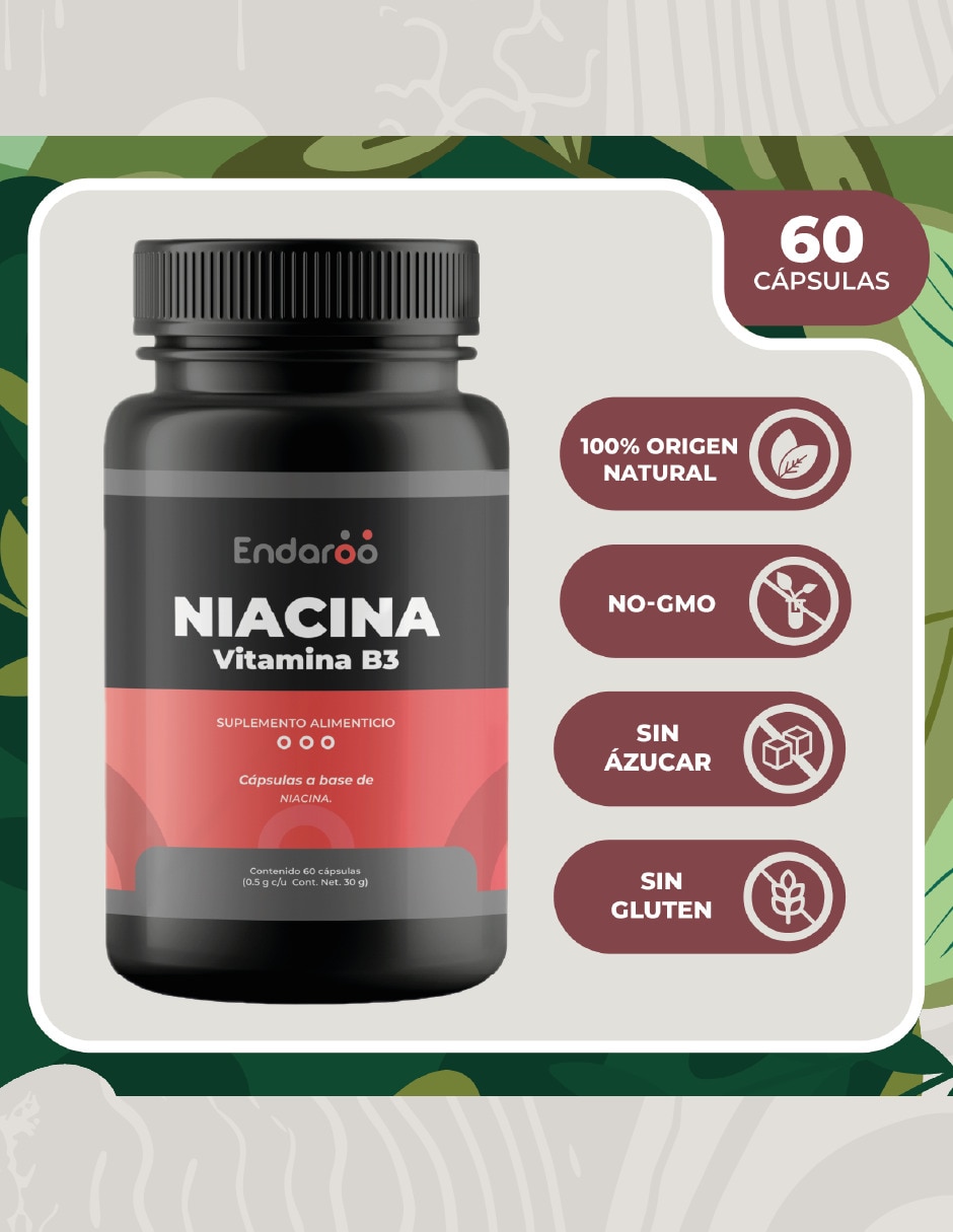 Niacina Vitamina B3 Premium 60 Cápsulas sabor natural 5
