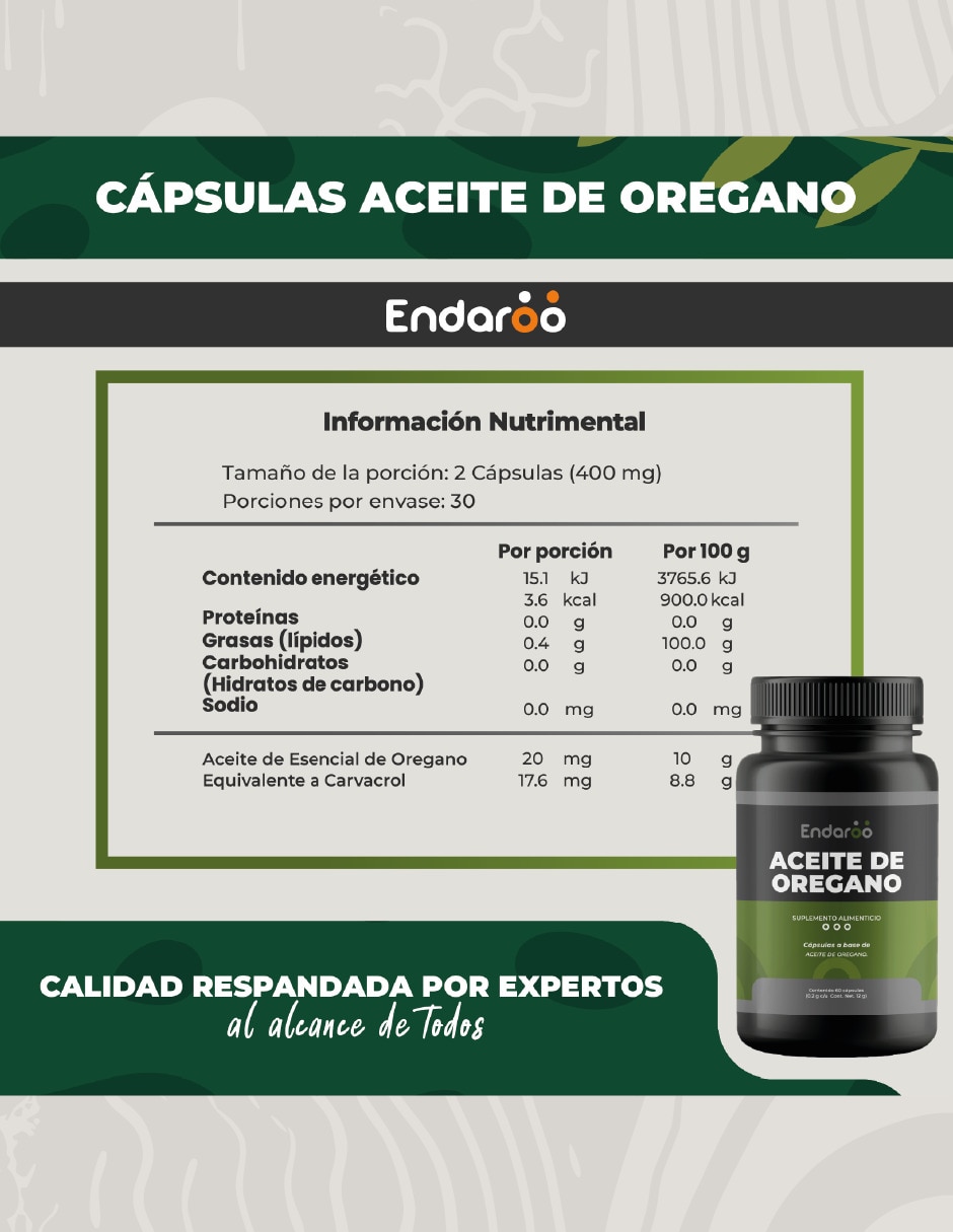 Aceite De Orégano 60 Cápsulas sabor natural de 6