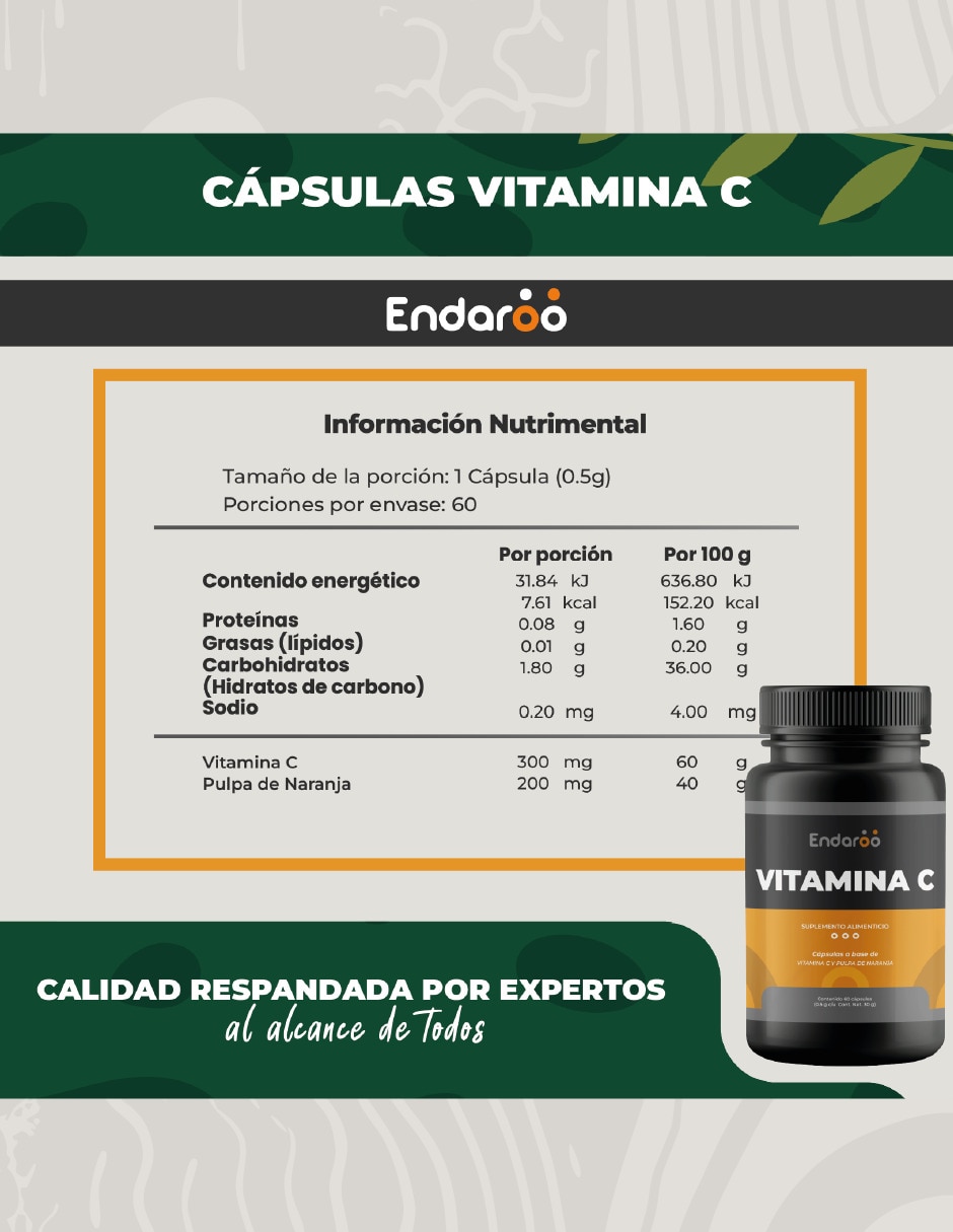 Vitamina C 60 Cápsulas con sabor natural 4